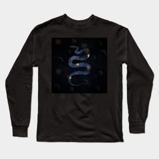 Mystical Gold Blue Serpent Galaxy Design Long Sleeve T-Shirt